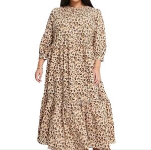 Asos Leopard Animal Print Swiss Dot Texture Tiered Maxi Dress Peasant Boho 20
